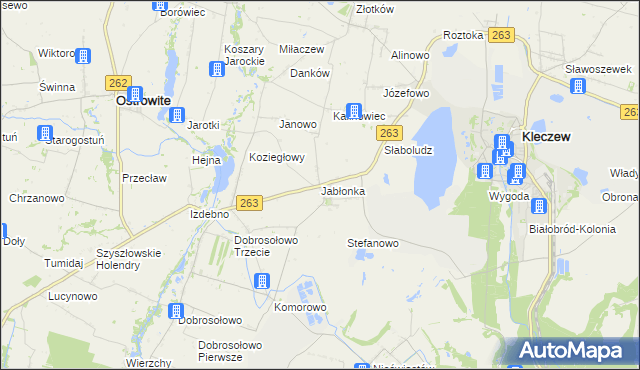 mapa Jabłonka gmina Kleczew, Jabłonka gmina Kleczew na mapie Targeo