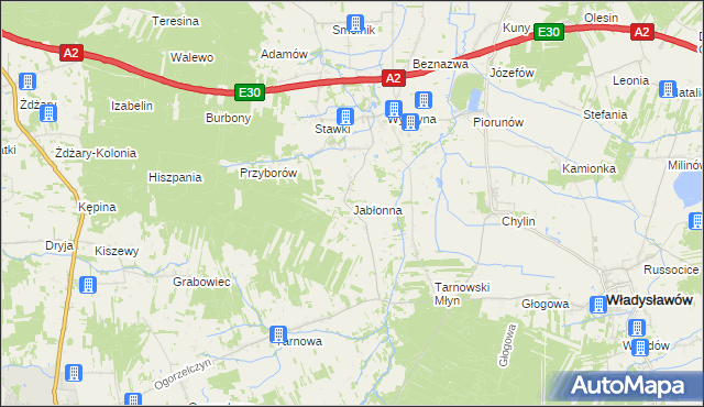 mapa Jabłonna gmina Władysławów, Jabłonna gmina Władysławów na mapie Targeo