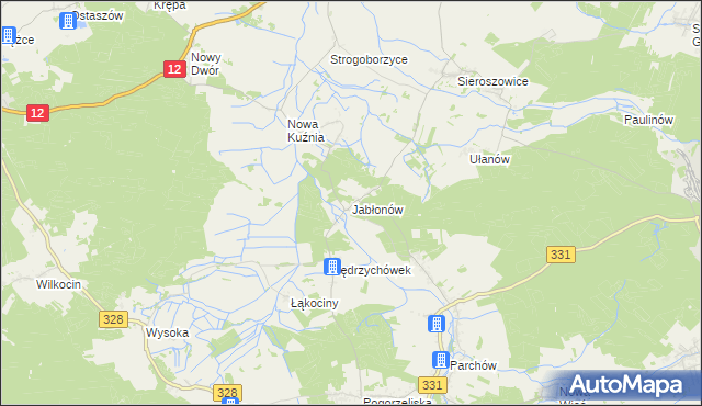 mapa Jabłonów gmina Chocianów, Jabłonów gmina Chocianów na mapie Targeo