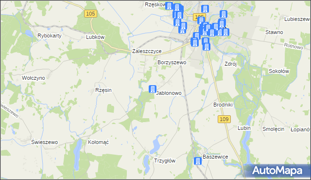 mapa Jabłonowo gmina Gryfice, Jabłonowo gmina Gryfice na mapie Targeo