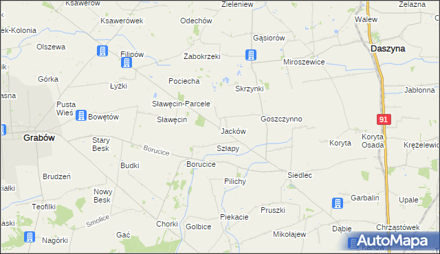 mapa Jacków gmina Daszyna, Jacków gmina Daszyna na mapie Targeo