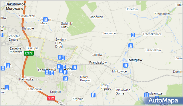 mapa Jacków gmina Mełgiew, Jacków gmina Mełgiew na mapie Targeo