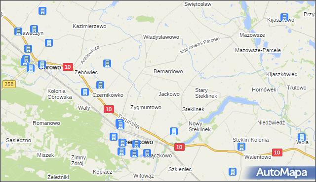 mapa Jackowo gmina Czernikowo, Jackowo gmina Czernikowo na mapie Targeo