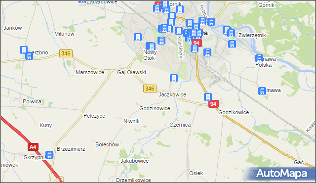 mapa Jaczkowice, Jaczkowice na mapie Targeo