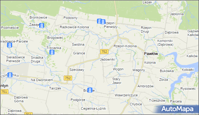 mapa Jadowniki gmina Pawłów, Jadowniki gmina Pawłów na mapie Targeo