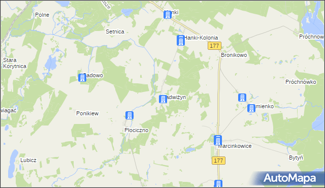 mapa Jadwiżyn gmina Mirosławiec, Jadwiżyn gmina Mirosławiec na mapie Targeo