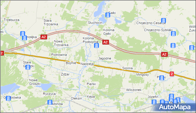 mapa Jagodne gmina Kotuń, Jagodne gmina Kotuń na mapie Targeo