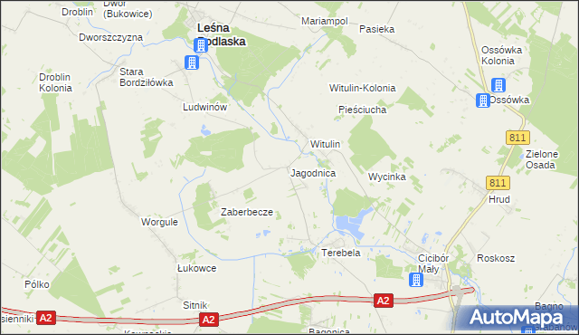 mapa Jagodnica gmina Leśna Podlaska, Jagodnica gmina Leśna Podlaska na mapie Targeo