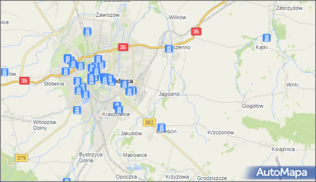 mapa Jagodnik gmina Świdnica, Jagodnik gmina Świdnica na mapie Targeo