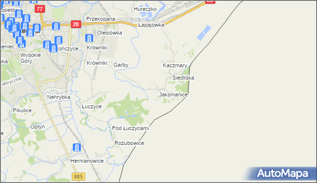 mapa Jaksmanice, Jaksmanice na mapie Targeo