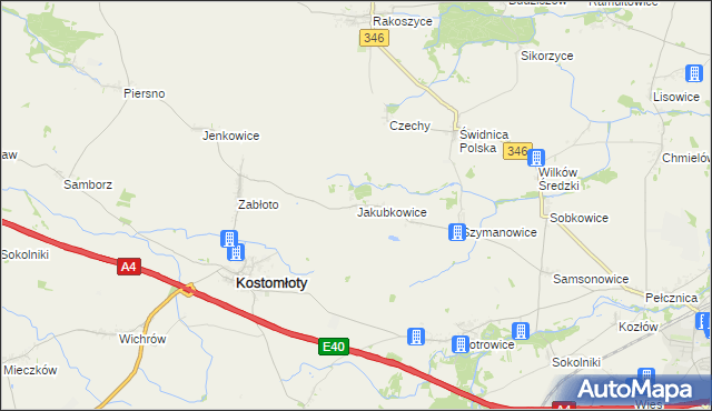 mapa Jakubkowice, Jakubkowice na mapie Targeo