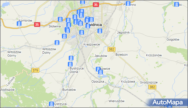 mapa Jakubów gmina Świdnica, Jakubów gmina Świdnica na mapie Targeo