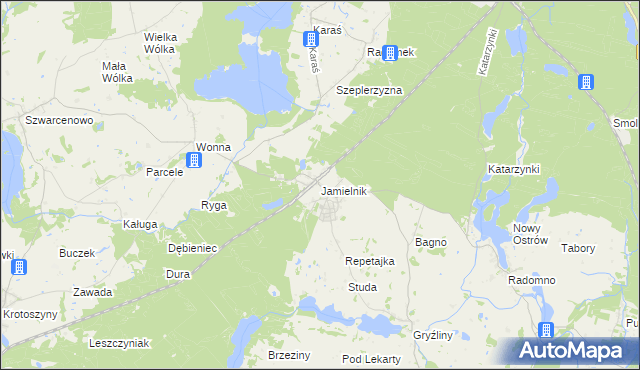 mapa Jamielnik gmina Nowe Miasto Lubawskie, Jamielnik gmina Nowe Miasto Lubawskie na mapie Targeo