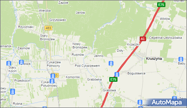 mapa Jamno gmina Mykanów, Jamno gmina Mykanów na mapie Targeo