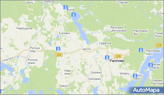 mapa Jamno gmina Parchowo, Jamno gmina Parchowo na mapie Targeo