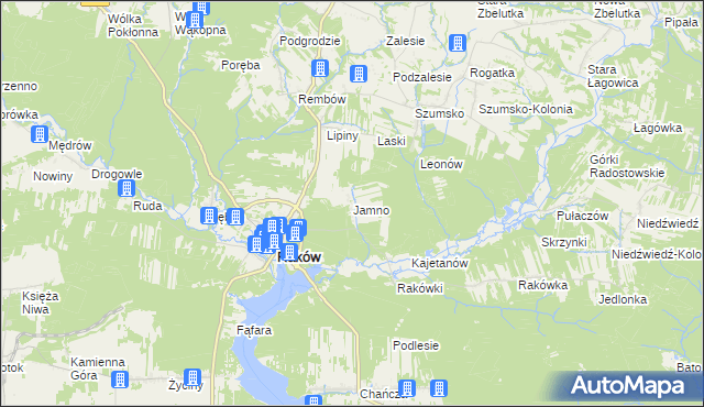 mapa Jamno gmina Raków, Jamno gmina Raków na mapie Targeo