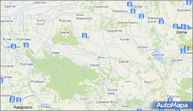 mapa Jamy gmina Wadowice Górne, Jamy gmina Wadowice Górne na mapie Targeo