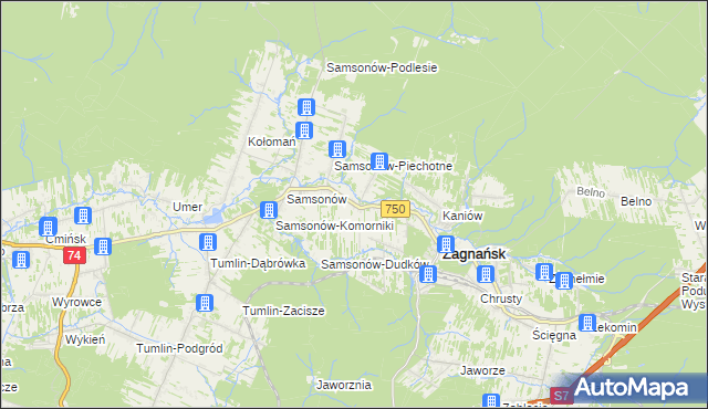 mapa Janaszów gmina Zagnańsk, Janaszów gmina Zagnańsk na mapie Targeo