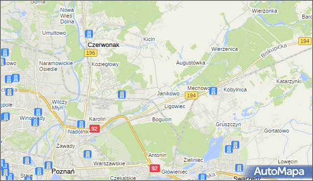 mapa Janikowo gmina Swarzędz, Janikowo gmina Swarzędz na mapie Targeo