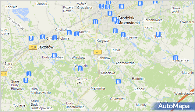 mapa Janinów gmina Grodzisk Mazowiecki, Janinów gmina Grodzisk Mazowiecki na mapie Targeo