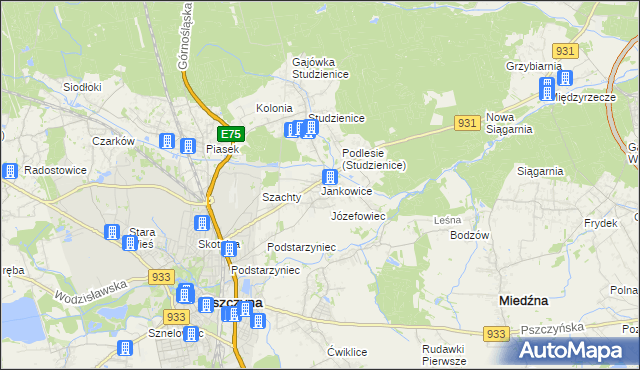 mapa Jankowice gmina Pszczyna, Jankowice gmina Pszczyna na mapie Targeo