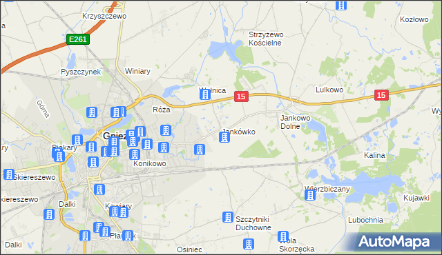 mapa Jankówko gmina Gniezno, Jankówko gmina Gniezno na mapie Targeo