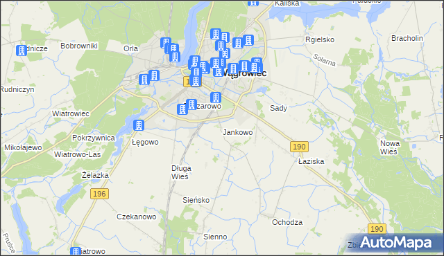 mapa Jankowo gmina Wągrowiec, Jankowo gmina Wągrowiec na mapie Targeo