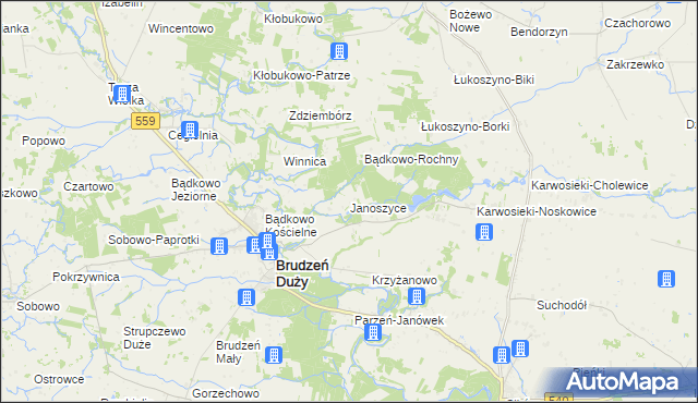 mapa Janoszyce, Janoszyce na mapie Targeo