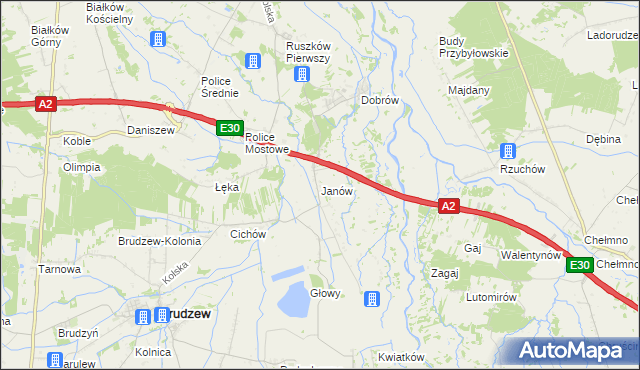 mapa Janów gmina Brudzew, Janów gmina Brudzew na mapie Targeo