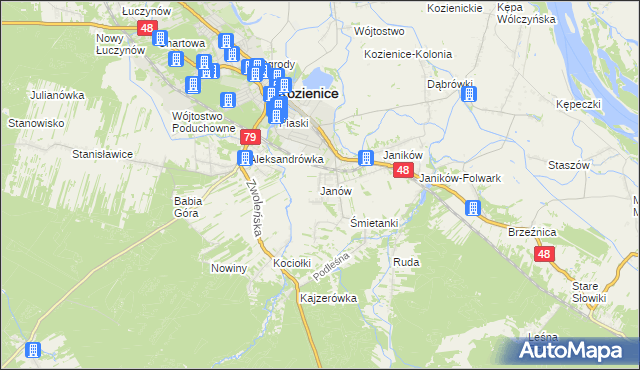 mapa Janów gmina Kozienice, Janów gmina Kozienice na mapie Targeo