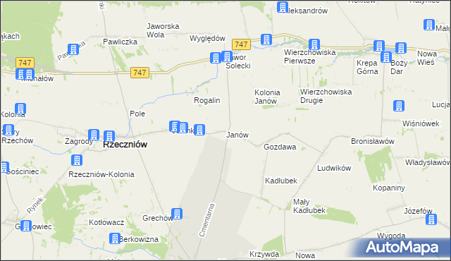 mapa Janów gmina Sienno, Janów gmina Sienno na mapie Targeo