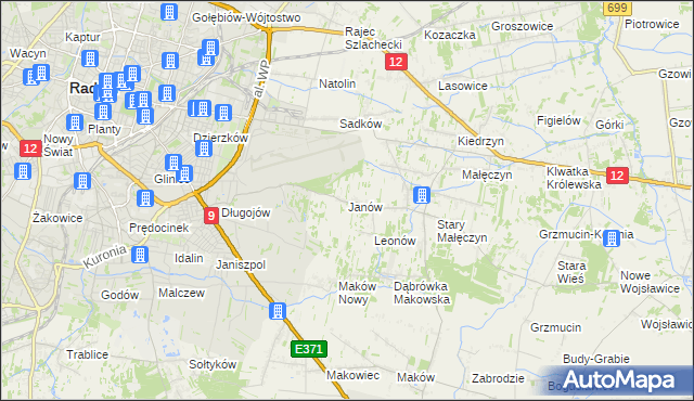 mapa Janów gmina Skaryszew, Janów gmina Skaryszew na mapie Targeo