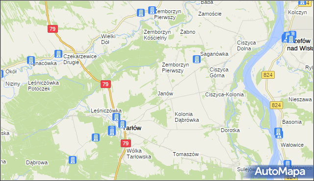 mapa Janów gmina Tarłów, Janów gmina Tarłów na mapie Targeo