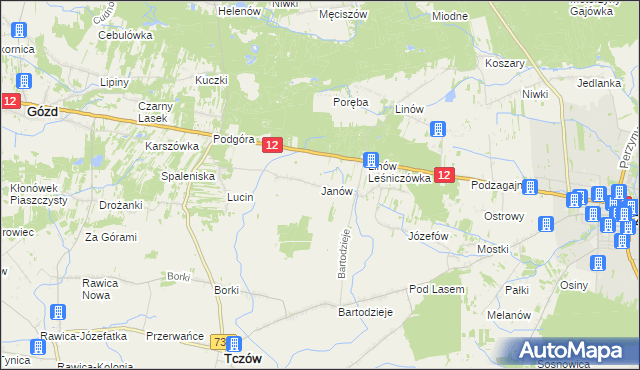 mapa Janów gmina Tczów, Janów gmina Tczów na mapie Targeo