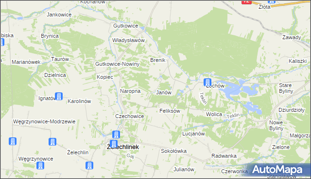 mapa Janów gmina Żelechlinek, Janów gmina Żelechlinek na mapie Targeo