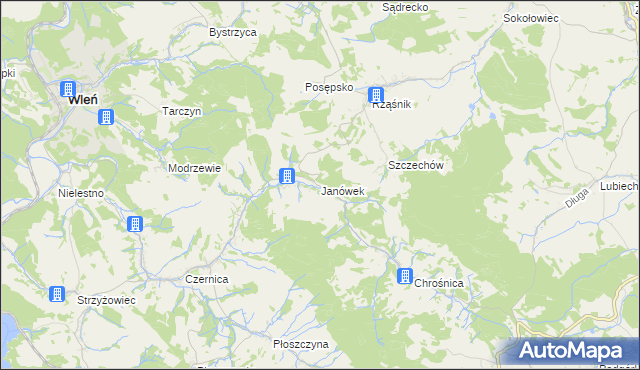 mapa Janówek gmina Jeżów Sudecki, Janówek gmina Jeżów Sudecki na mapie Targeo