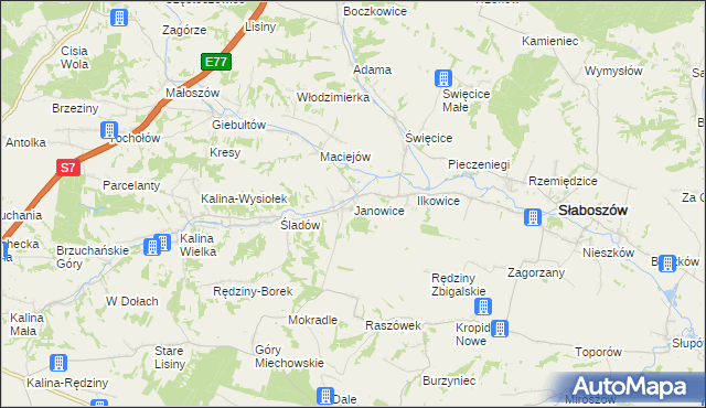 mapa Janowice gmina Słaboszów, Janowice gmina Słaboszów na mapie Targeo