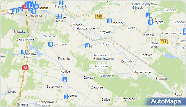 mapa Janowice Poduszowskie, Janowice Poduszowskie na mapie Targeo