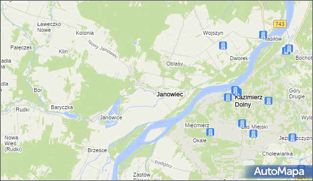 mapa Janowiec powiat puławski, Janowiec powiat puławski na mapie Targeo