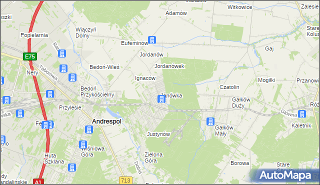 mapa Janówka gmina Andrespol, Janówka gmina Andrespol na mapie Targeo