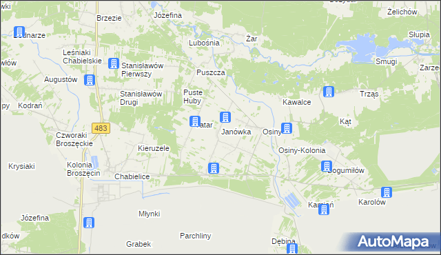 mapa Janówka gmina Szczerców, Janówka gmina Szczerców na mapie Targeo