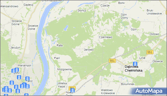 mapa Janowo gmina Dąbrowa Chełmińska, Janowo gmina Dąbrowa Chełmińska na mapie Targeo