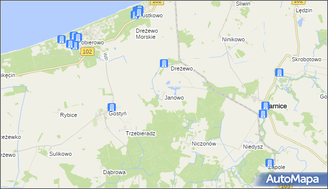 mapa Janowo gmina Karnice, Janowo gmina Karnice na mapie Targeo