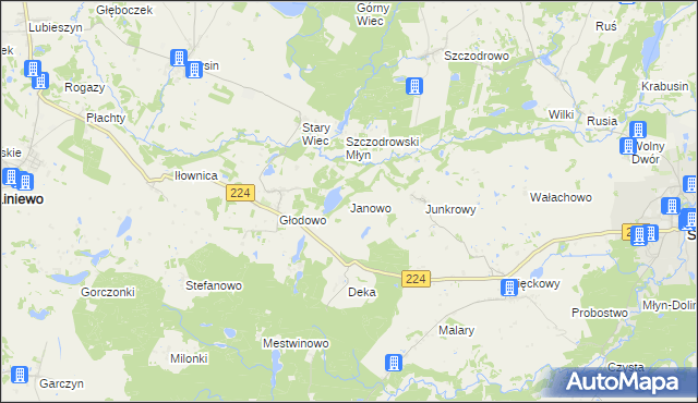 mapa Janowo gmina Liniewo, Janowo gmina Liniewo na mapie Targeo