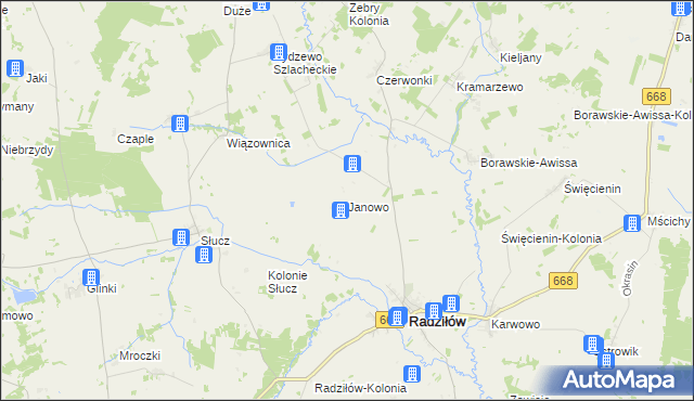 mapa Janowo gmina Radziłów, Janowo gmina Radziłów na mapie Targeo