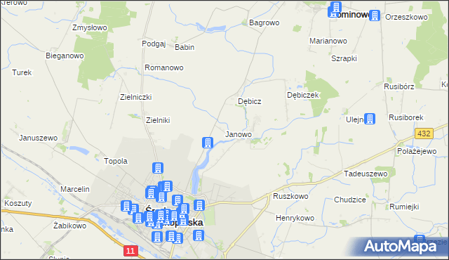 mapa Janowo gmina Środa Wielkopolska, Janowo gmina Środa Wielkopolska na mapie Targeo