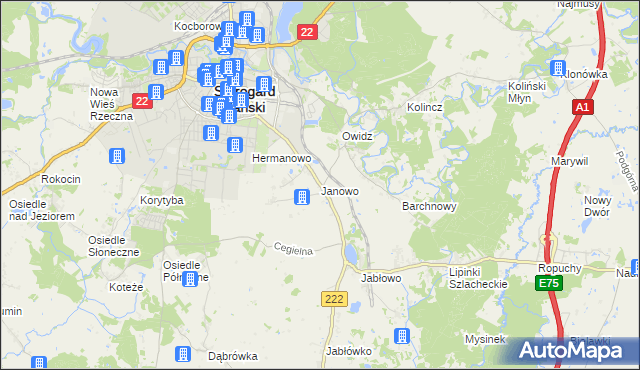 mapa Janowo gmina Starogard Gdański, Janowo gmina Starogard Gdański na mapie Targeo