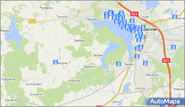 mapa Janowo gmina Szczecinek, Janowo gmina Szczecinek na mapie Targeo