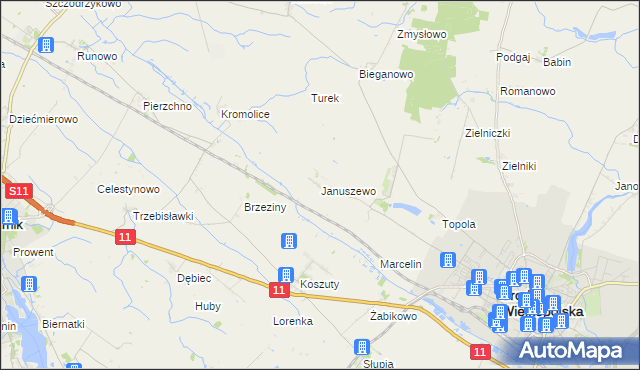mapa Januszewo gmina Środa Wielkopolska, Januszewo gmina Środa Wielkopolska na mapie Targeo