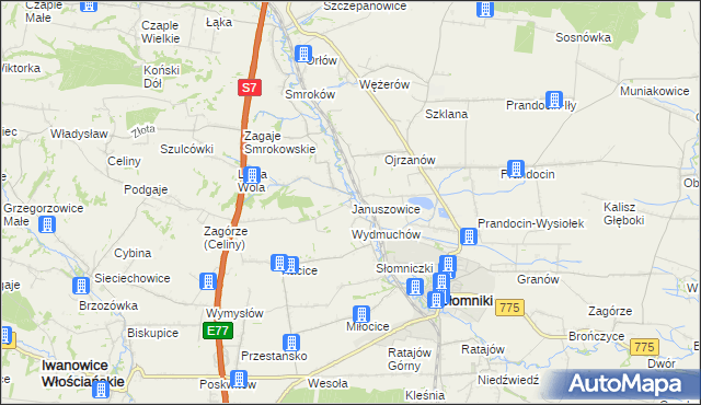 mapa Januszowice gmina Słomniki, Januszowice gmina Słomniki na mapie Targeo